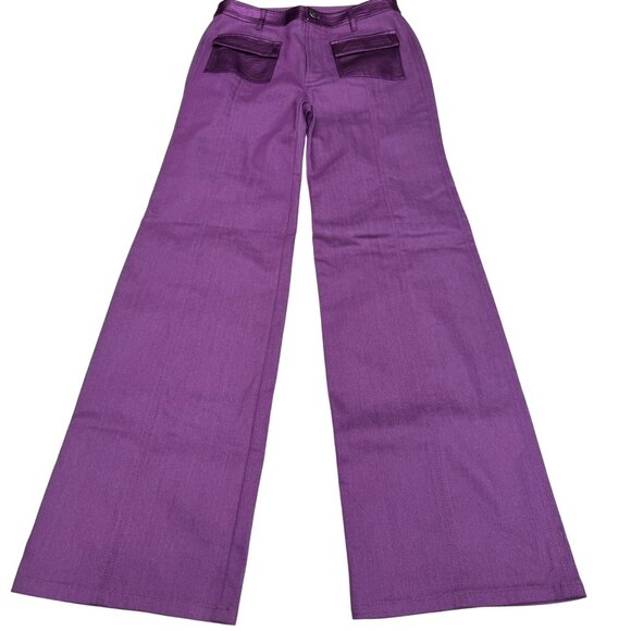 NEW 5a7 Cinq a Sept Peyton Faux Leather Trim Jean Women's Wide Legs, Size 8 NWOT - Picture 1 of 11
